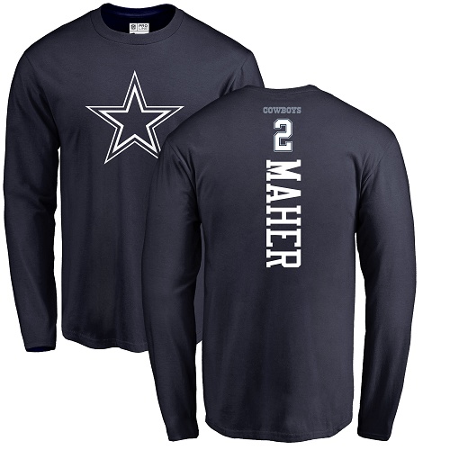 Men Dallas Cowboys Navy Blue Brett Maher Backer 2 Long Sleeve Nike NFL T Shirt